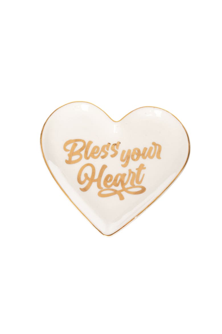 Bless Your Heart Trinket Tray Ceramic gold, Main, color, White
