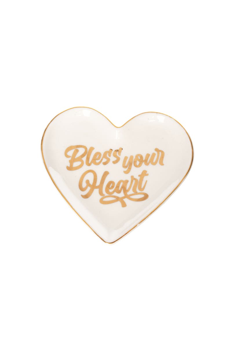 Totalee Gift Bless Your Heart Trinket Tray Ceramic gold, Main, color, White