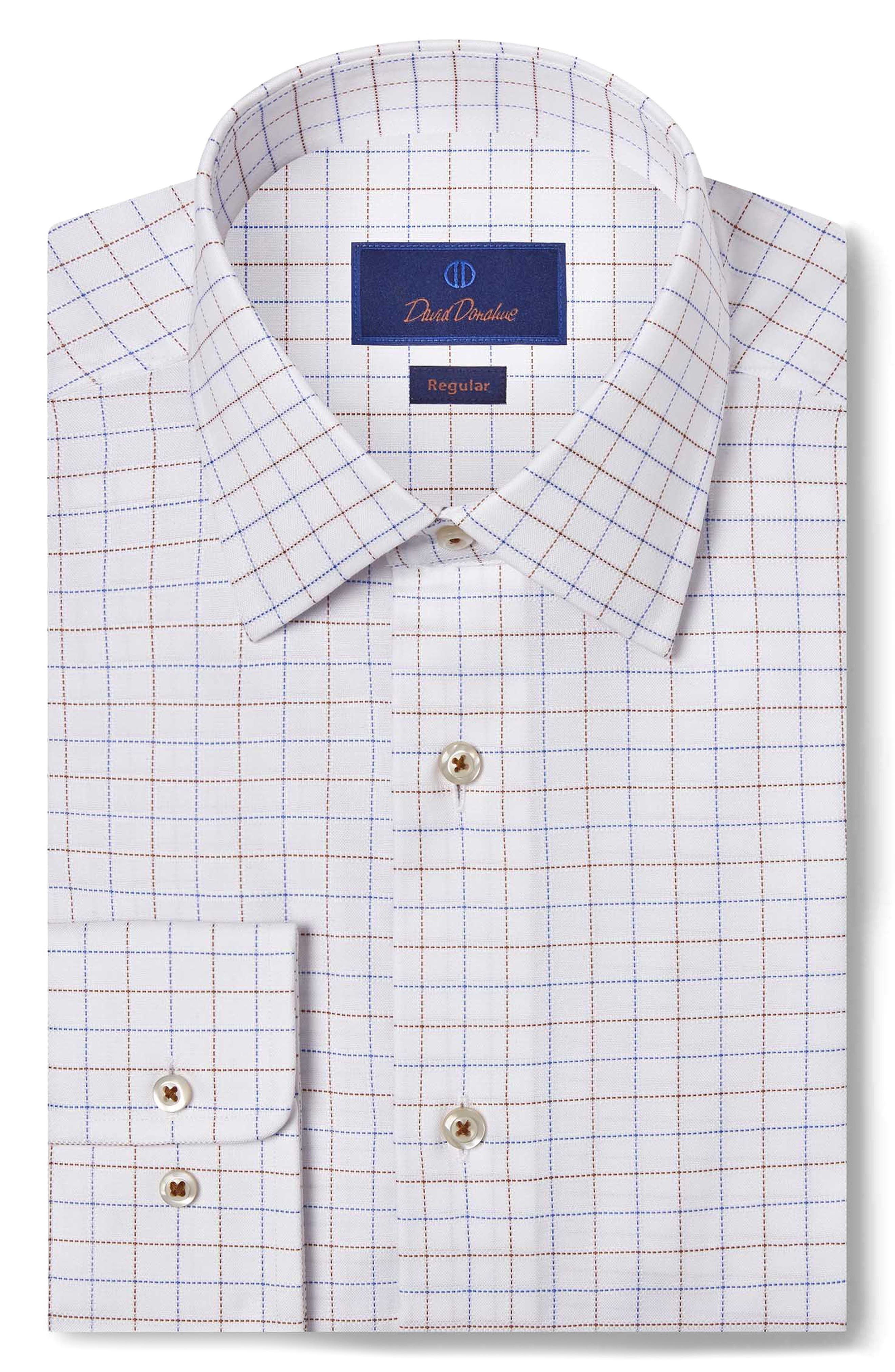 David Donahue Regular Fit Check Cotton Dobby Dress Shirt