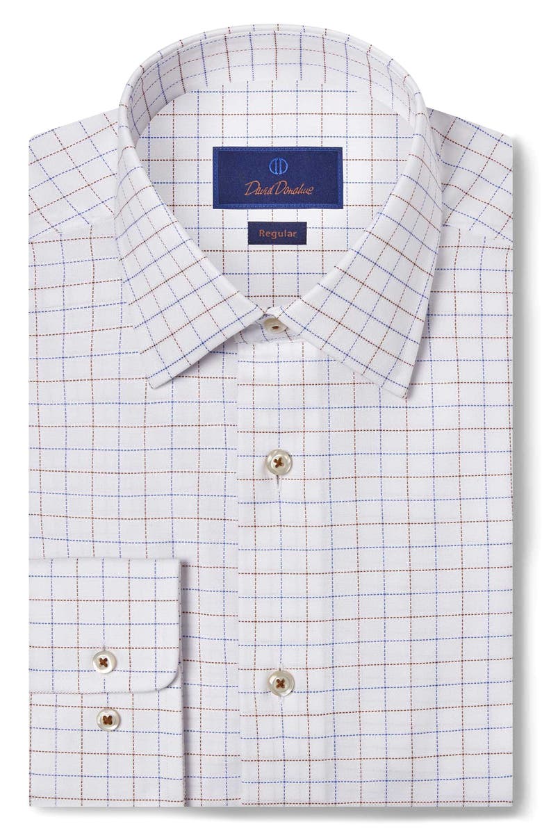 David Donahue Regular Fit Check Cotton Dobby Dress Shirt, Main, color, White/ Dune