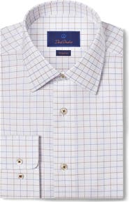David Donahue Regular Fit Check Cotton Dobby Dress Shirt