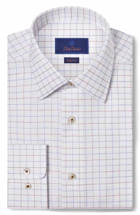David Donahue Regular Fit Check Cotton Dobby Dress Shirt