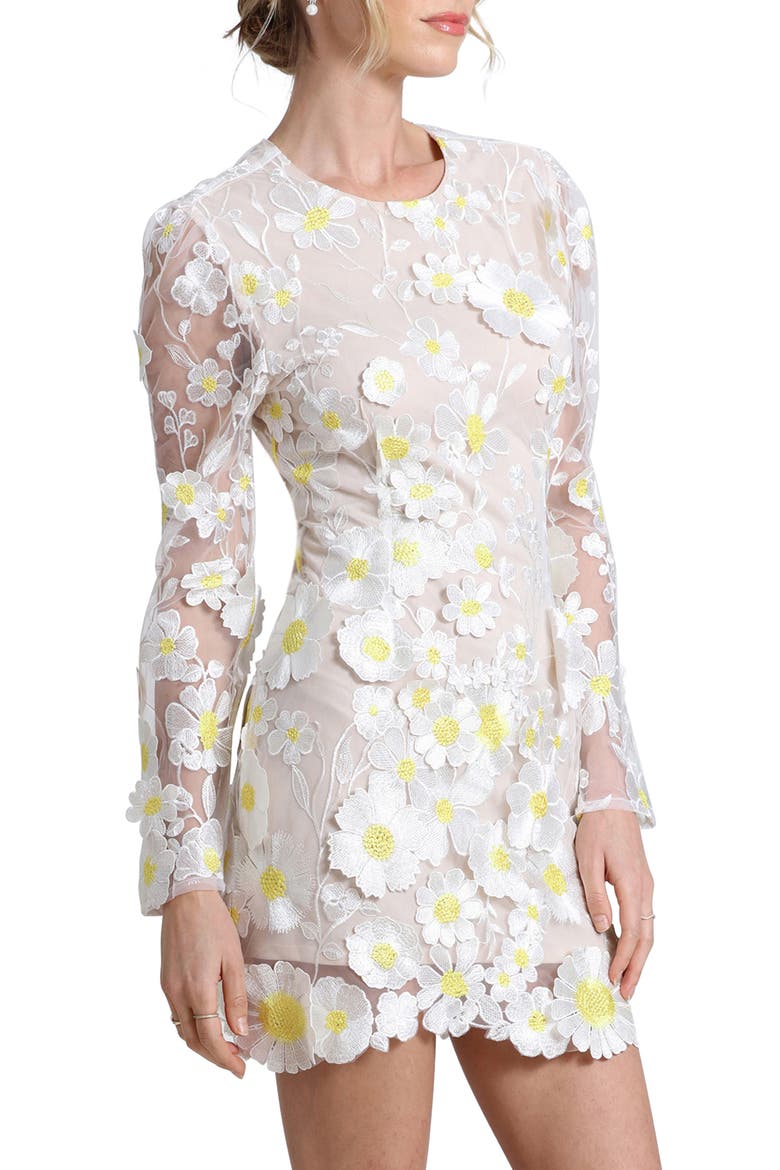 Appliqué Long Sleeve Minidress, Alternate, color, DAISY