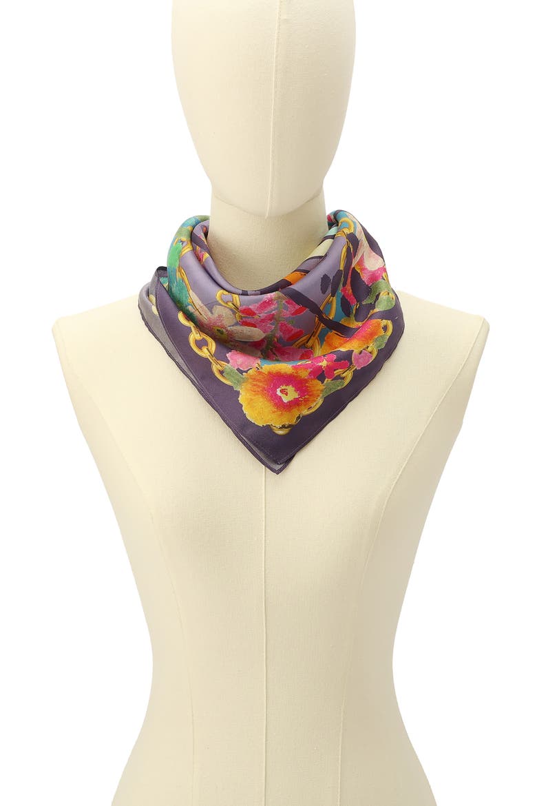 Floral Butterfly Square Silk Bandana, Alternate, color, RAINBOW