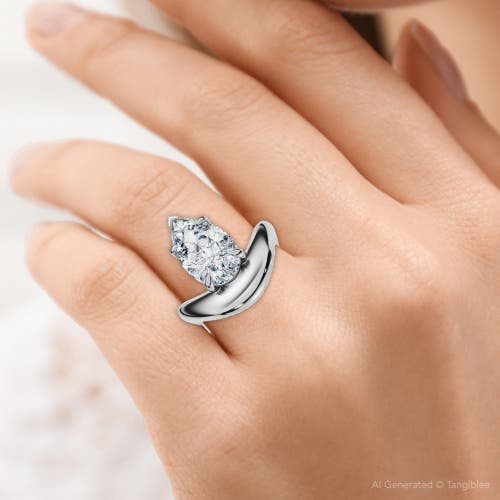 Bliss Diamond Certified 2ct Minali Curved Pear Diamond Engagement Ring 14k Gold/pt Lab Grown In Silver