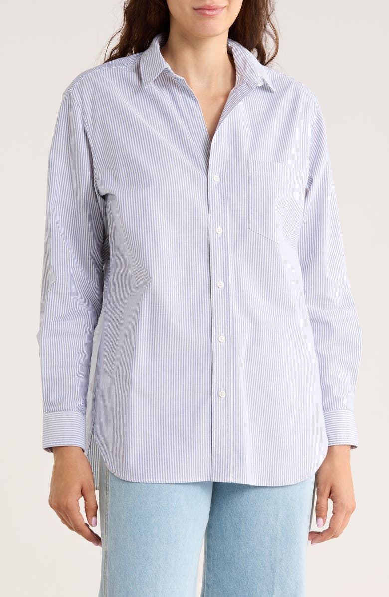 Frank & Eileen Joedy Boyfriend Cotton Button-Up Shirt, Main, color, Blue White Stripe