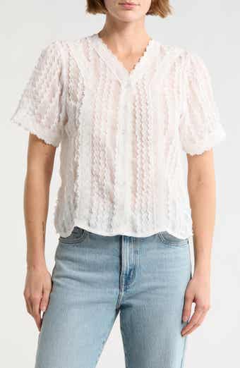 Forgotten Grace Lace Texture Short Sleeve Button-Up Shirt
