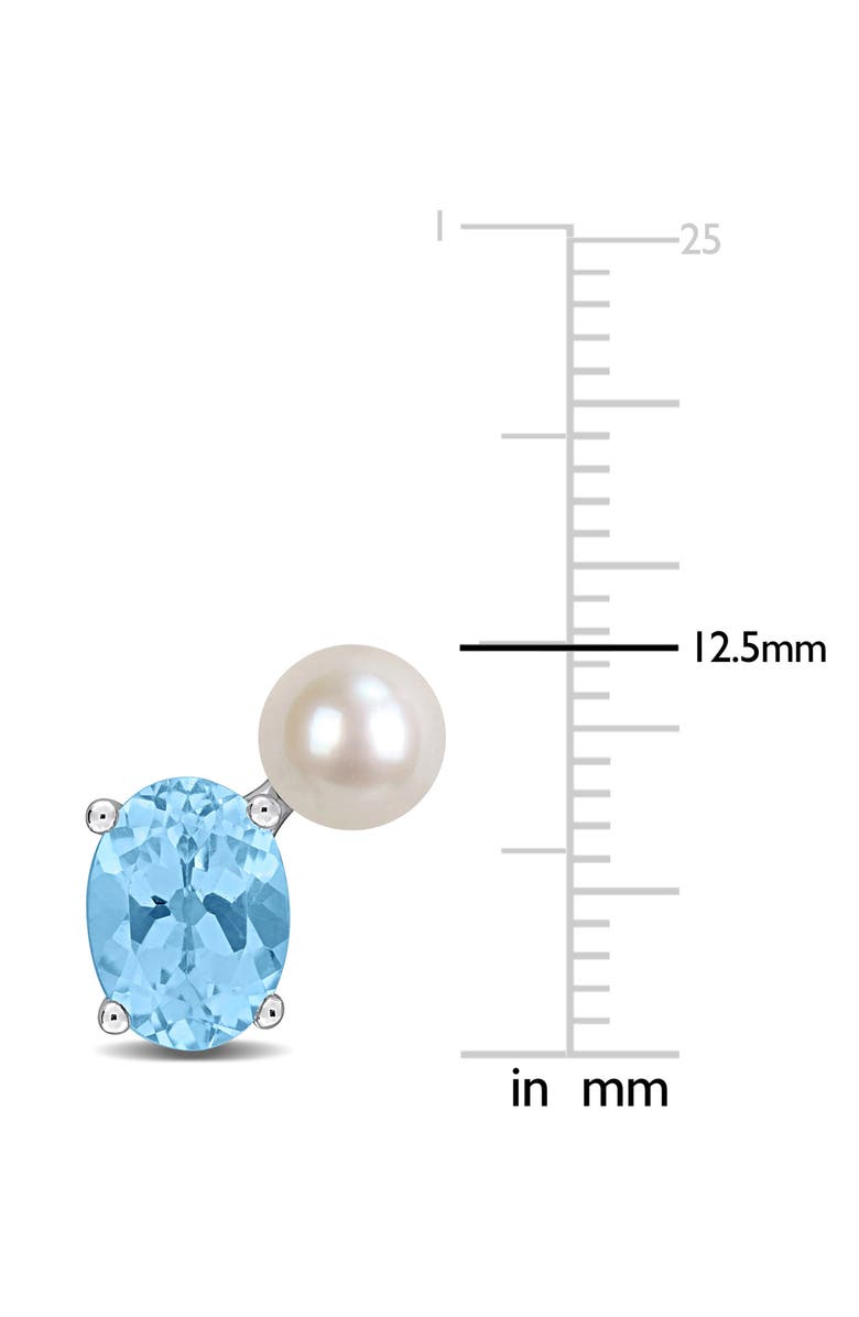 DELMAR 5.5-6mm Cultured Freshwater Pearl & Sky Blue Topaz Stud Earrings, Alternate, color, Blue