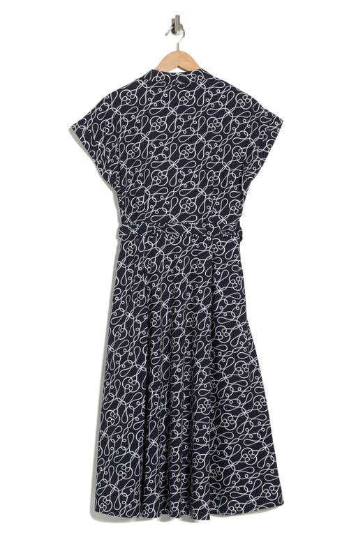 T Tahari Short Sleeve Fit & Flare Midi Dress In Blue