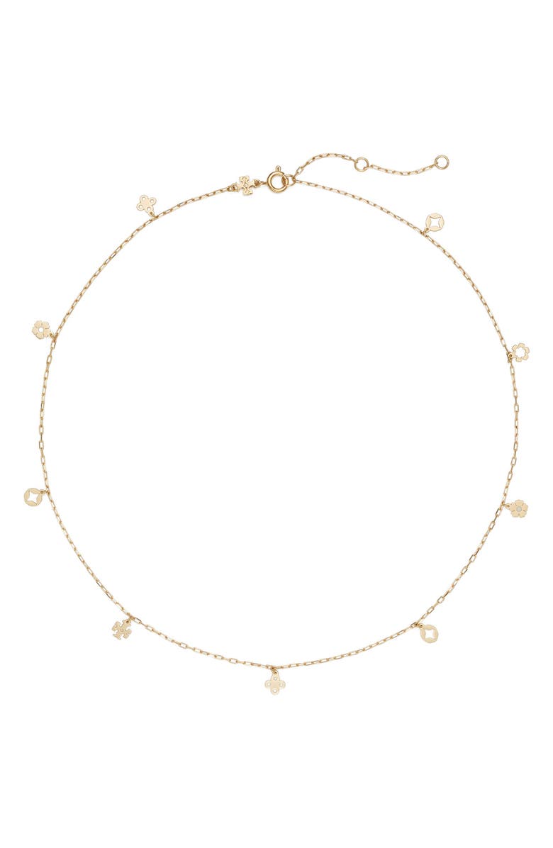 Tory Burch Forget Me Not Charm Station Necklace, Main, color, Tory Gold