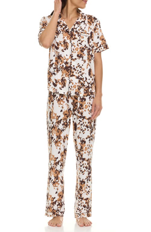 Flora By Flora Nikrooz Gabriella Short Sleeve Button-up Shirt & Pants Pajamas In Brown