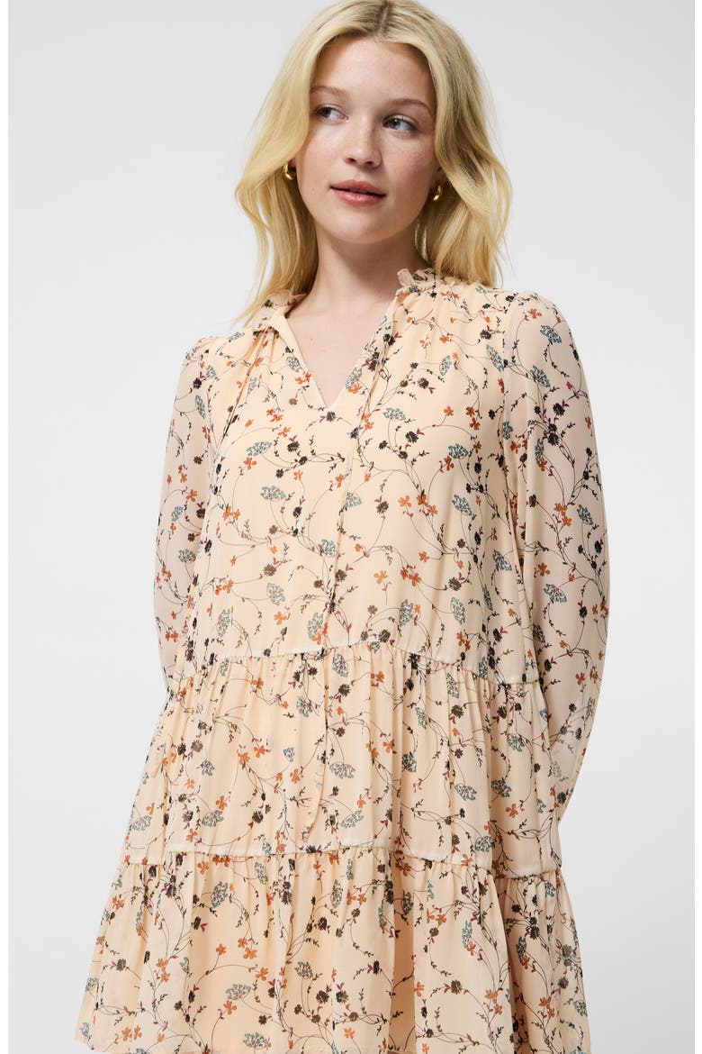 Marina Floral Long Sleeve Chiffon Tiered Minidress, Alternate, color, BISQUE MULTI