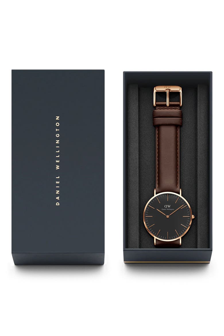 Classic Bristol Leather Strap Watch, 40mm, Alternate, color, ROSE GOLD