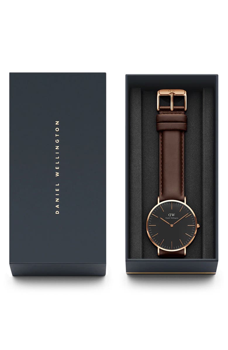 Daniel Wellington Classic Bristol Leather Strap Watch, 40mm, Alternate, color, Rose Gold
