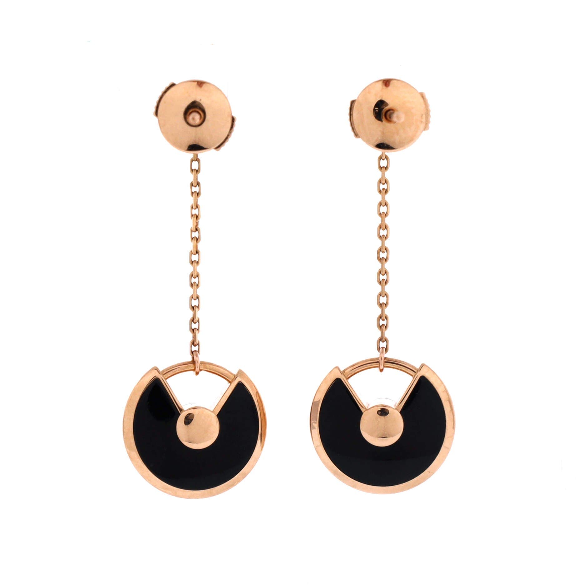 Amulette de Cartier Drop Dangle Earrings 18K Rose Gold with Diamond and Onyx XS, Alternate, color, Metallic Gold