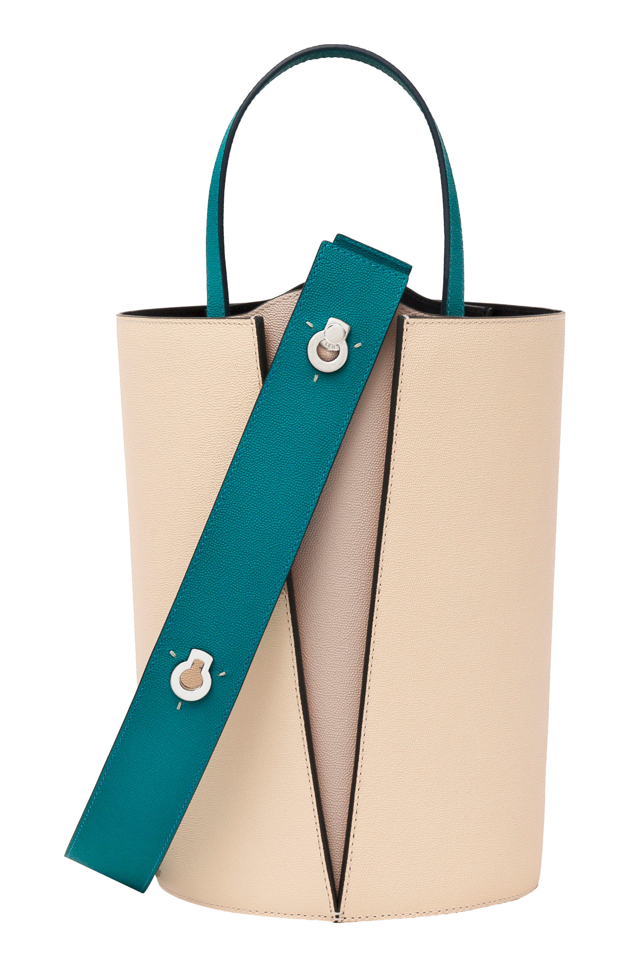 Mini Lorna Leather Bucket Bag, Main, color, VANILLA/ TURQUOISE