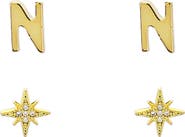 Panacea Initial Starburst Set of 2 Stud Earrings