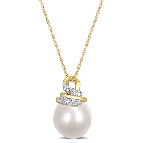 Cultured Pearl & Diamond Swirl Necklace