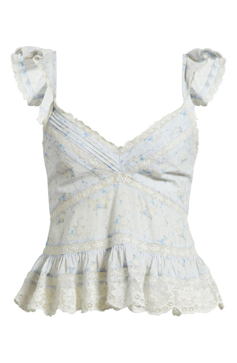 LoveShackFancy Lainie Floral Lace Peplum Camisole, Alternate, color, Snowdrop Blue