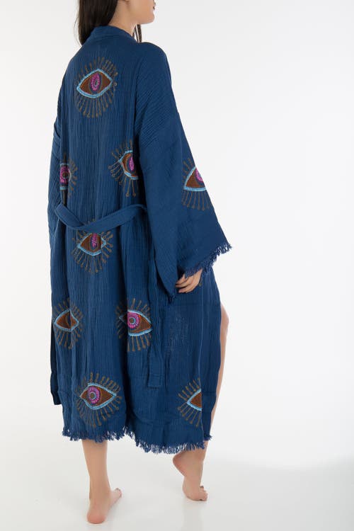 Forever & Always Shoes Aria Evil Eye Handmade Cotton Kimono In Blue