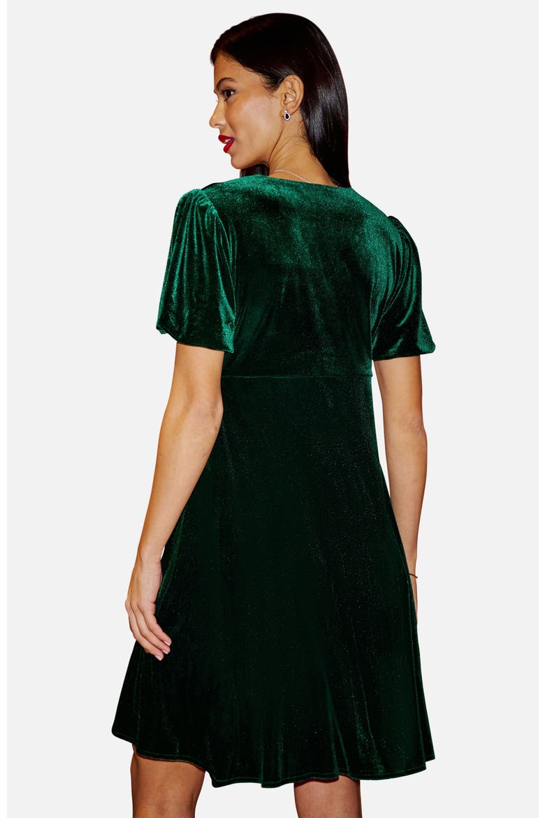 Velvet Diamante Detail Skater Dress, Alternate, color, Green