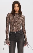 Miss Circle Ibera Animal Print Burnout Velvet Long Sleeve Bodysuit