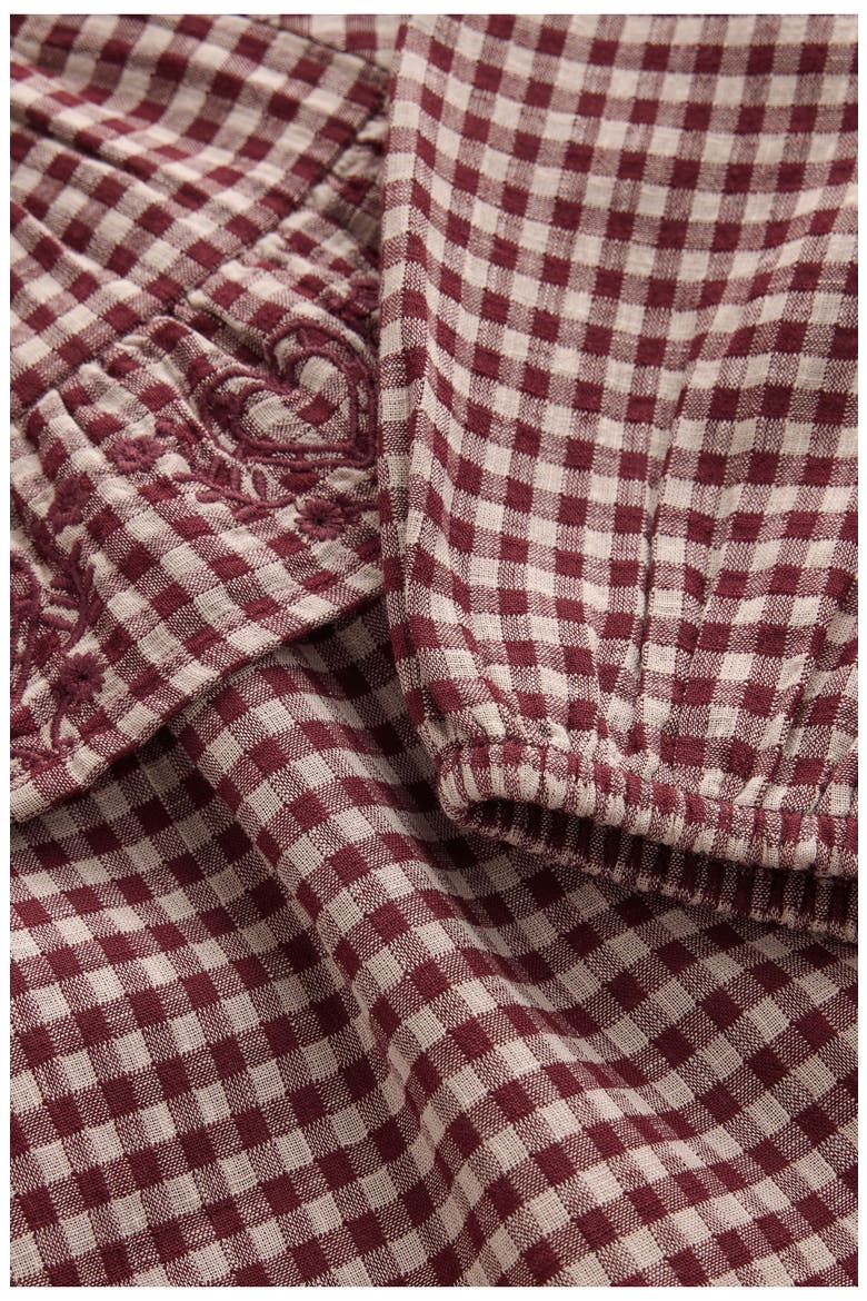 Kids' Check Embroidered Ruffle Blouse, Alternate, color, BROWN