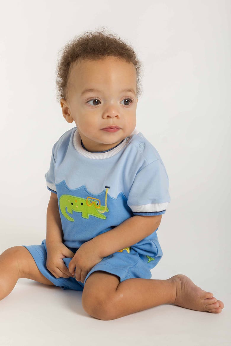 Knit Shortall With Scuba Alligator, Alternate, color, Blue
