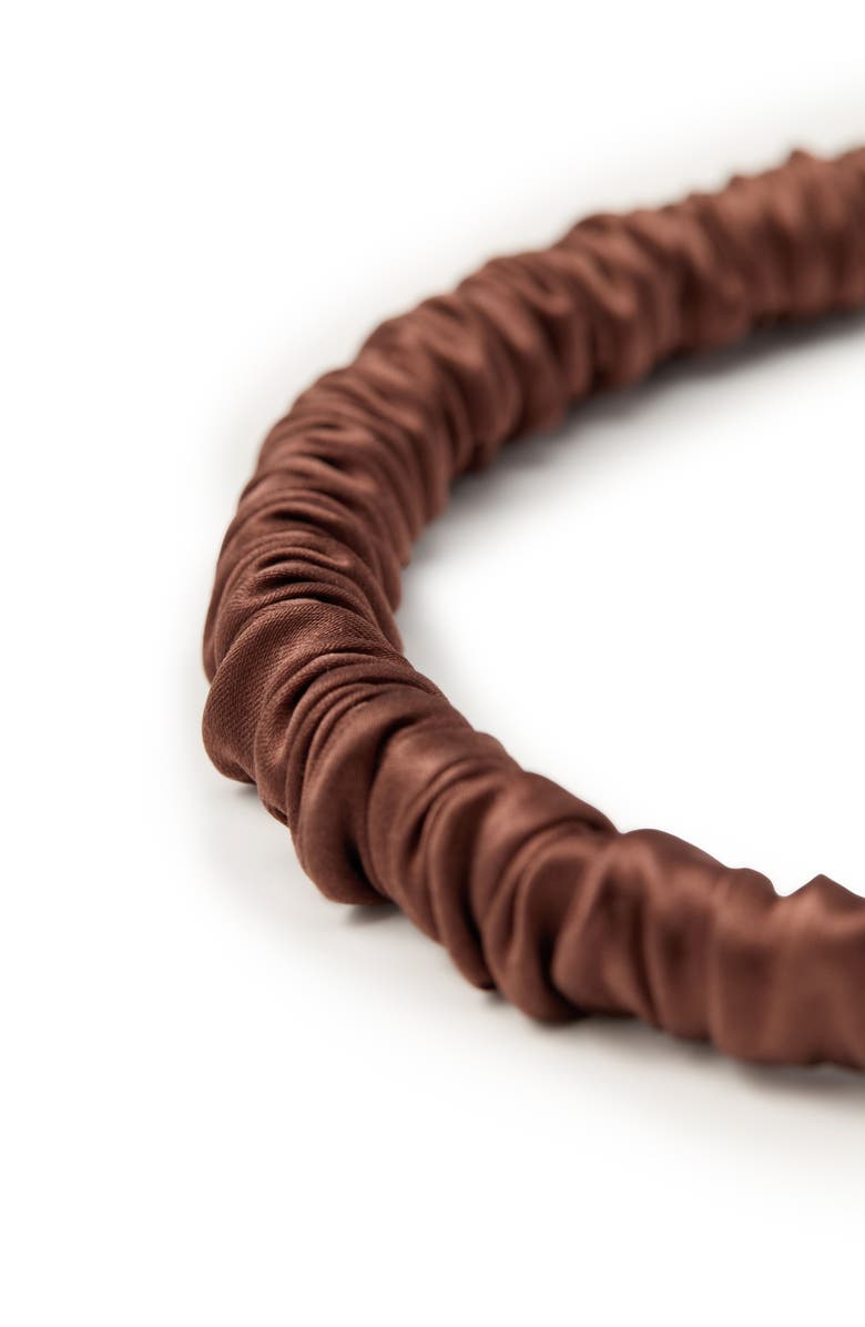 OLAH Scrunched Silk Skinny Headband, Alternate, color, Coffee