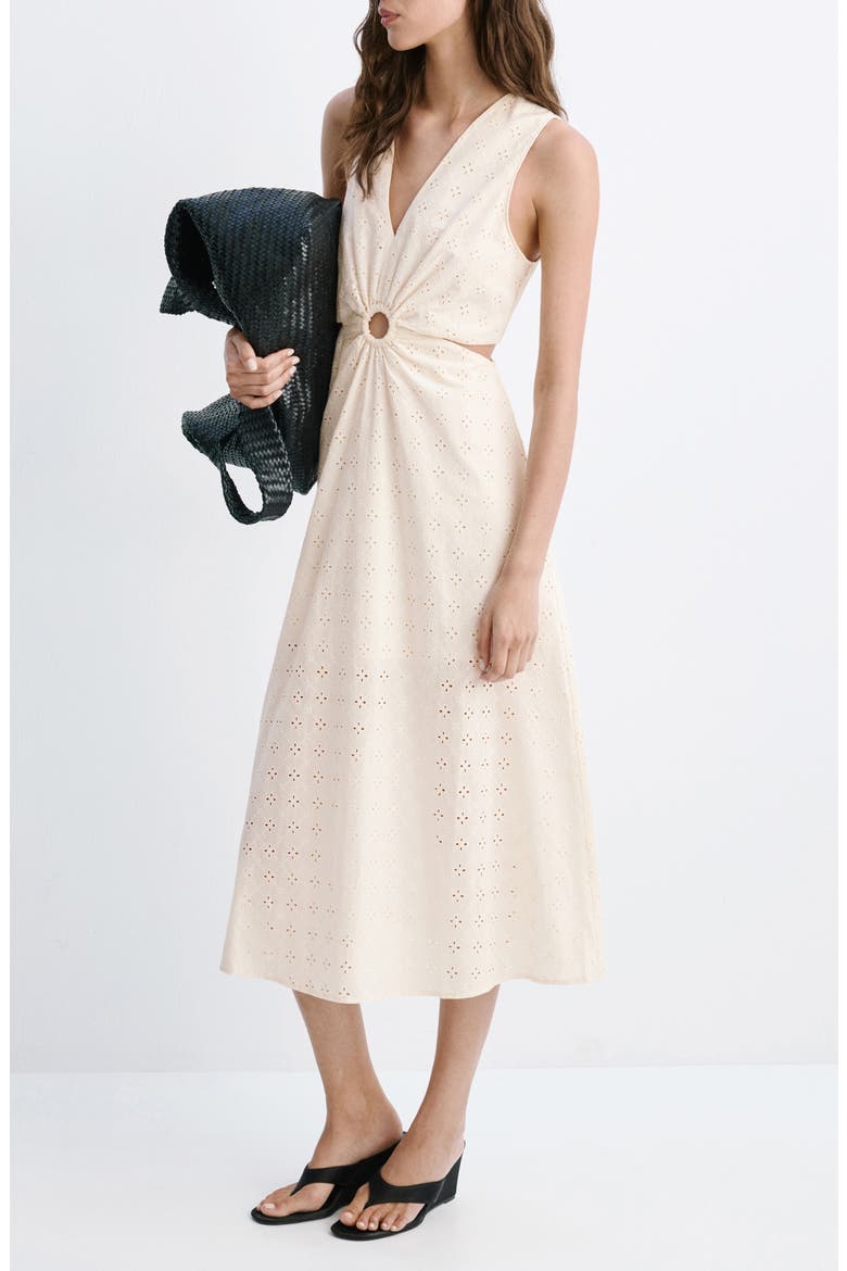 Openwork Cotton Cutout Midi Dress, Main, color, ECRU