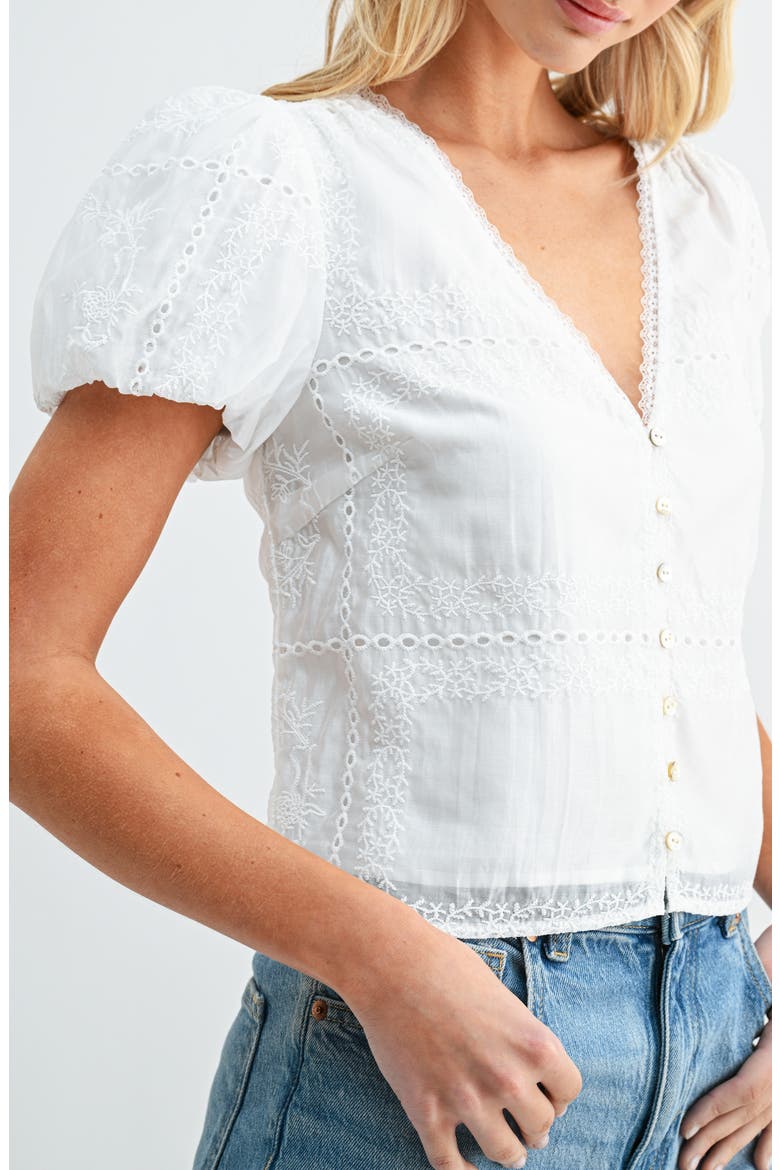 Puff Sleeve Button Front Top, Alternate, color, WHITE