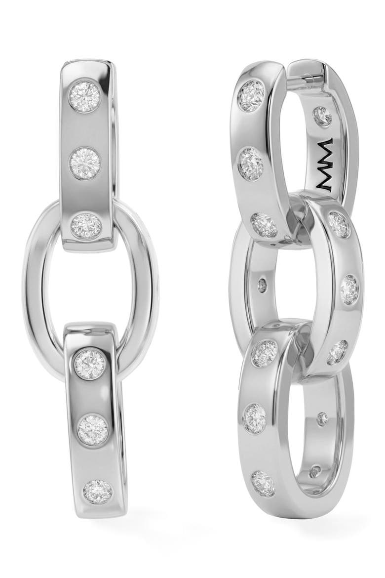 Ashley Cubic Zirconia Convertible Link Hoop Earrings, Main, color, SILVER-WHITE