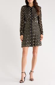 Halogen® Foil Dot Empire Waist Long Sleeve Shirtdress