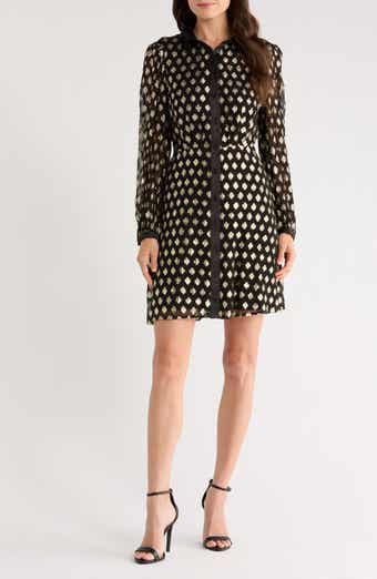Halogen® Foil Dot Empire Waist Long Sleeve Shirtdress