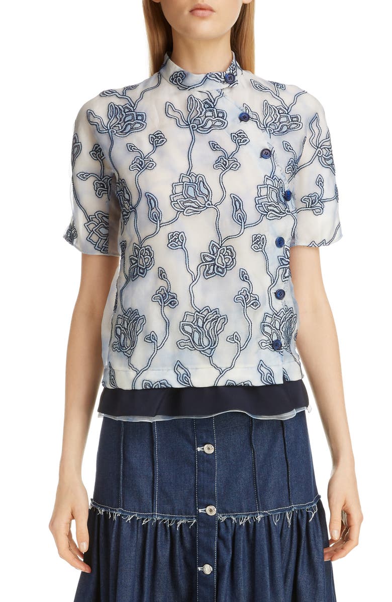 Chloé Floral Embroidered Silk Blouse, Main, color, 