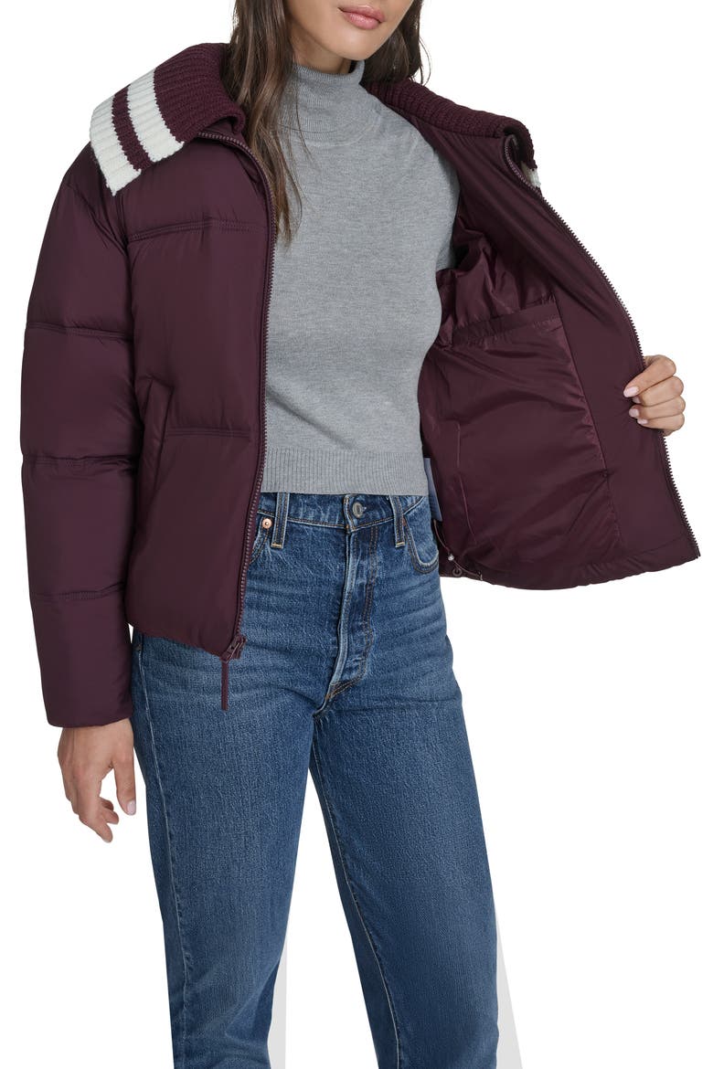 Shawl Collar Puffer Jacket, Alternate, color, BURGUNDY