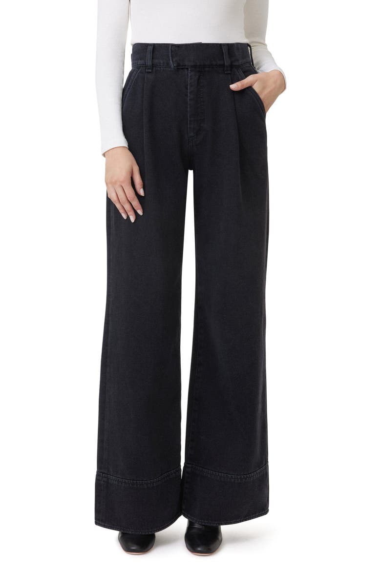 Pleated High Waist Super Wide Leg Jeans, Main, color, WASHED BLACK