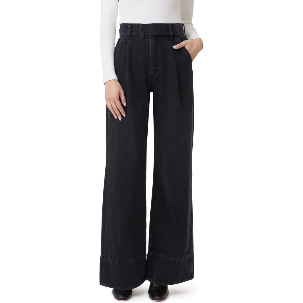 Shop Habitual Pleated High Waist Super Wide Leg Jeans In Washed Black