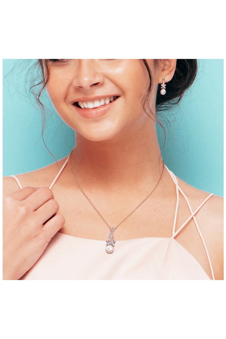 Cultured Freshwater Pearl & Semiprecious Stone Earrings & Necklace Set, Alternate, color, ROSE GOLD/ PEARL