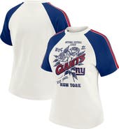 WEAR by Erin Andrews Women's WEAR by Erin Andrews White New York Giants Sleeve Stripe Distressed Raglan T-Shirt