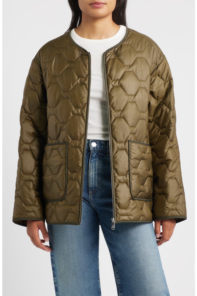 Wide Hexagon Quilted Coat with Removable Faux Fur Collar, Alternate, color, LODEN