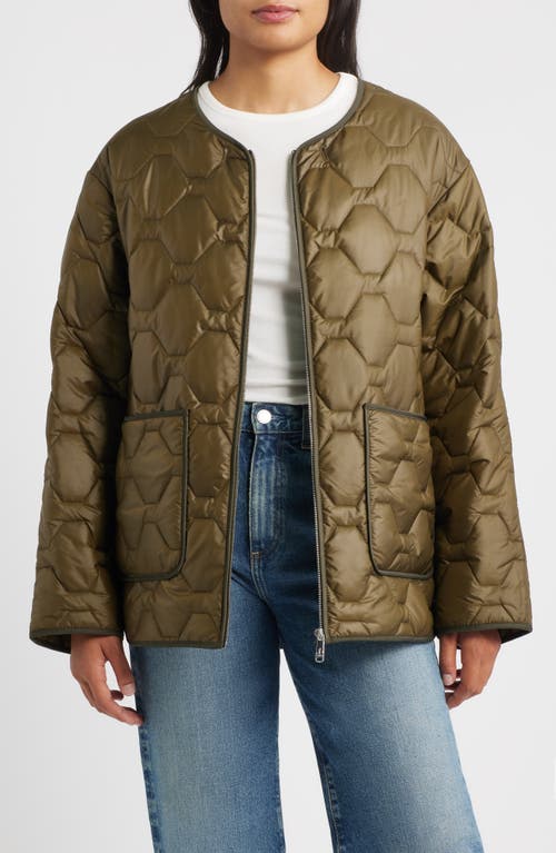 Sam Edelman Wide Hexagon Quilted Coat With Removable Faux Fur Collar In Green