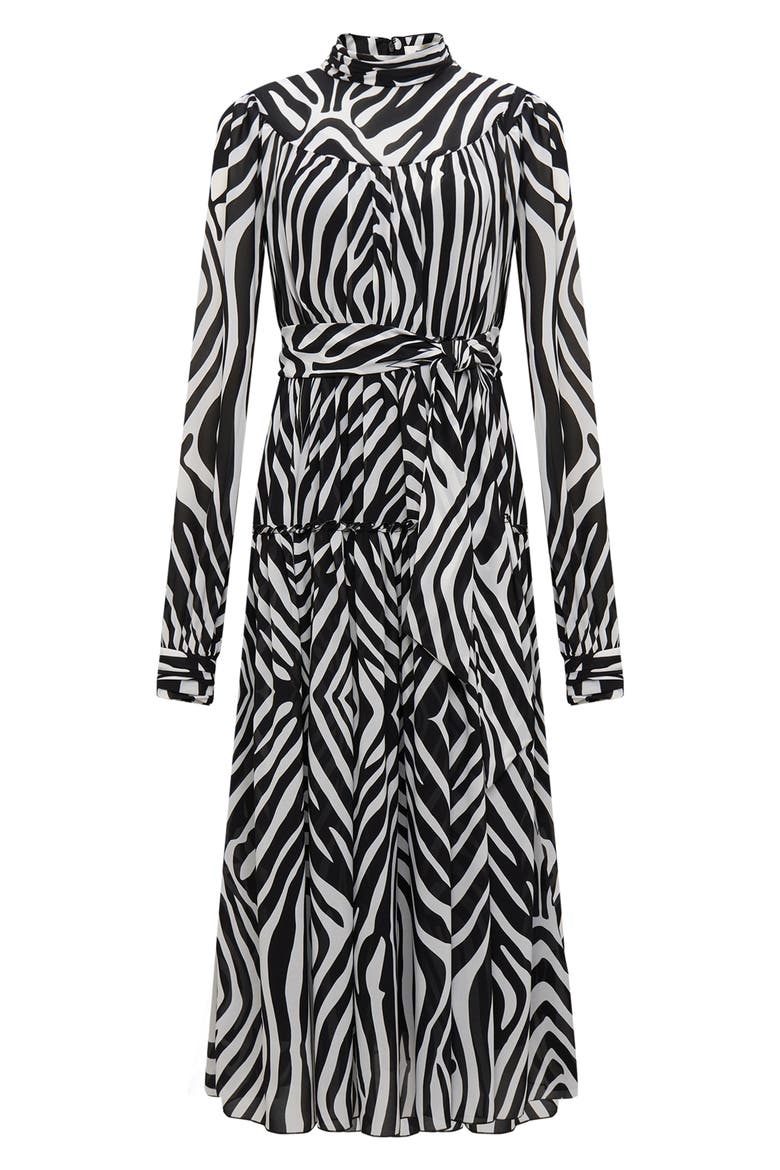 Kent Zebra Print Long Sleeve Midi Dress, Alternate, color, ZEBRA IVORY LG