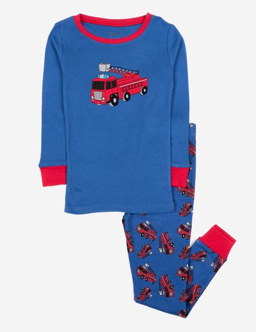 Leveret Two-piece Printed Cotton Pajamas, Vehicles & Machines In Blue