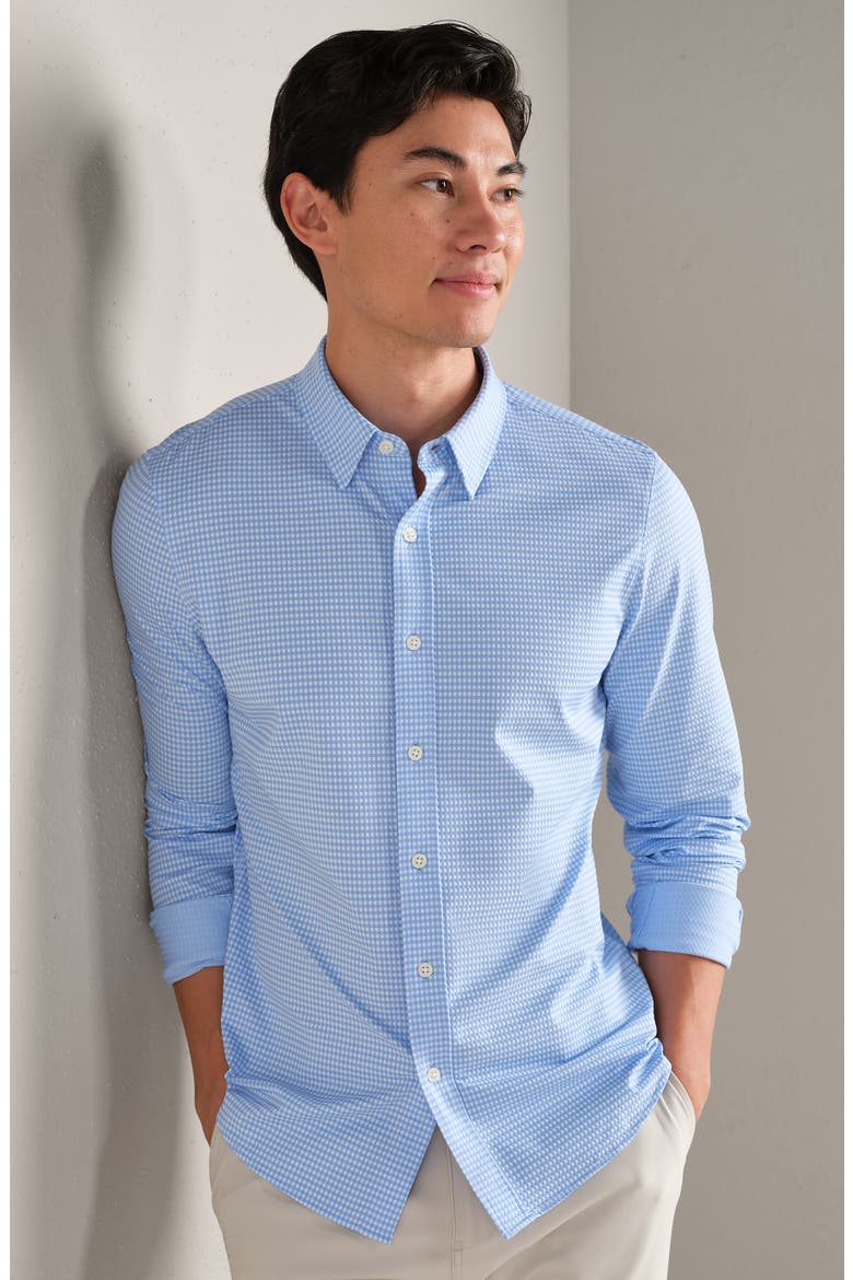 Commuter Slim Fit Gingham Check Performance Button-Up Shirt, Alternate, color, LIGHT BLUE GINGHAM