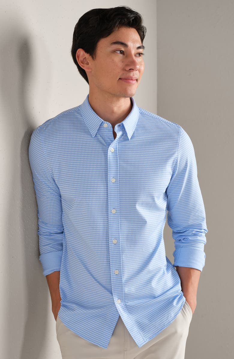 Rhone Commuter Slim Fit Gingham Check Performance Button-Up Shirt, Alternate, color, Light Blue Gingham