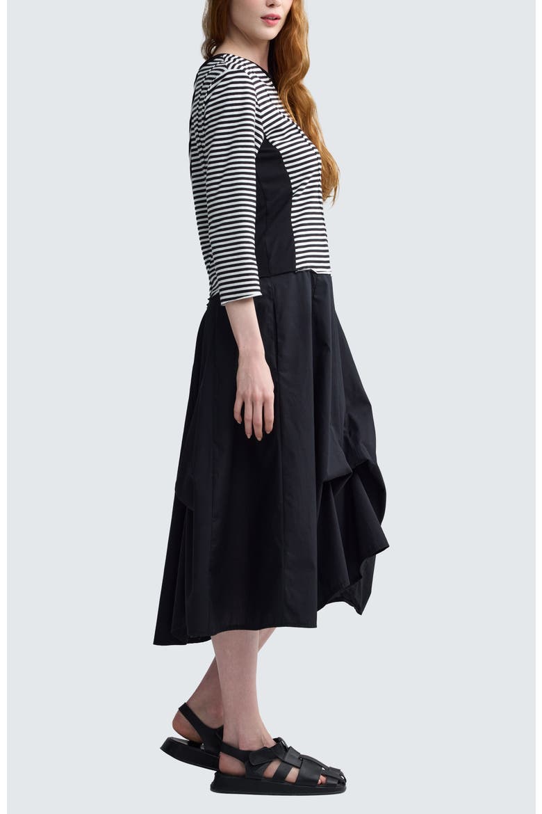 Avenia Mixed-Media Striped Dress, Alternate, color, Black Strip