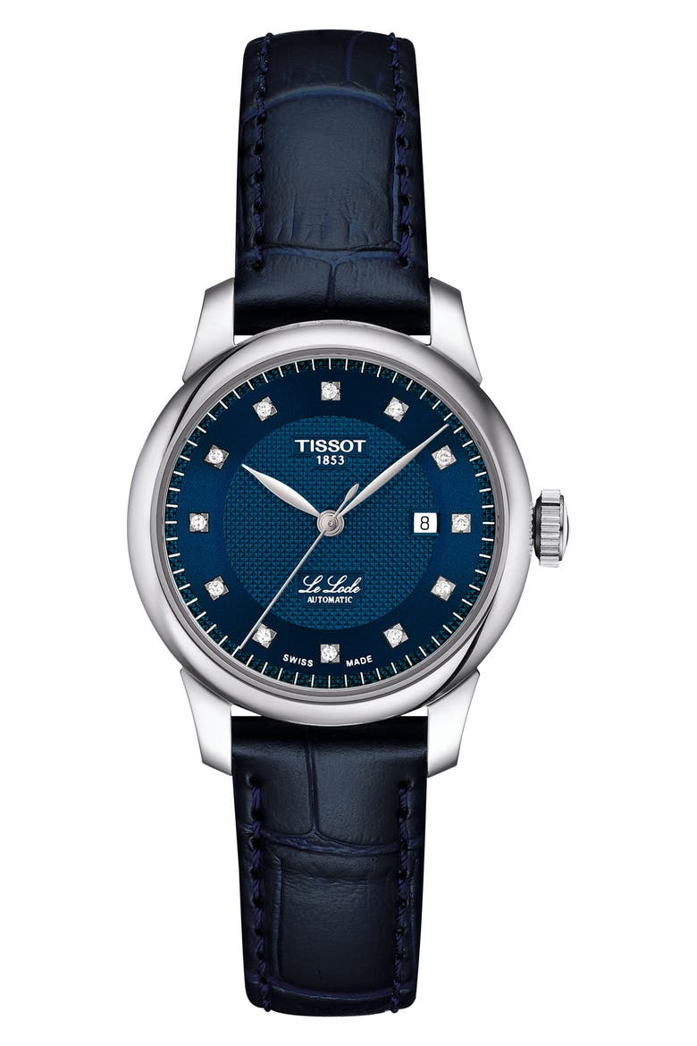 Le Locle Automatic Leather Strap Watch, 29mm, Main, color, BLUE