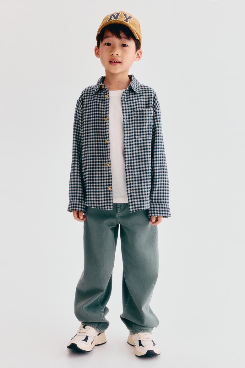 Cotton Muslin Shirt, Alternate, color, Navy blue/gingham