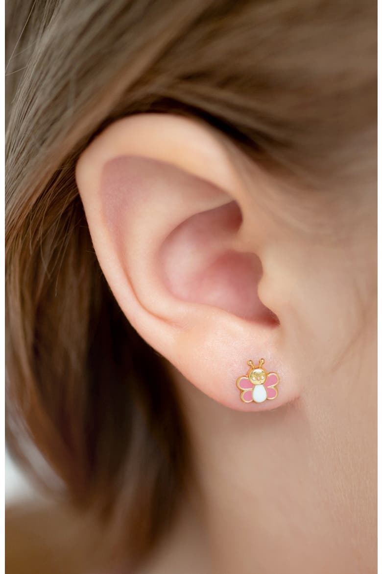 14k Busy Bee Earrings, Alternate, color, Pink